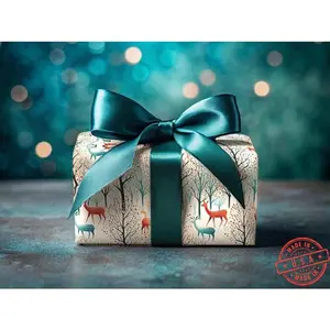 Woodland Deer Forest Wrapping Paper: Colorful Tree Design Gift Wrap