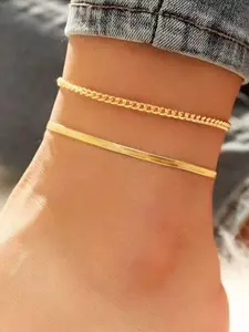 2Pcs/set Multiple Styles Women Anklet New Fashion Trendy Jewelry Golden Stainless Steel Layered Twist Chain Anklets For Women