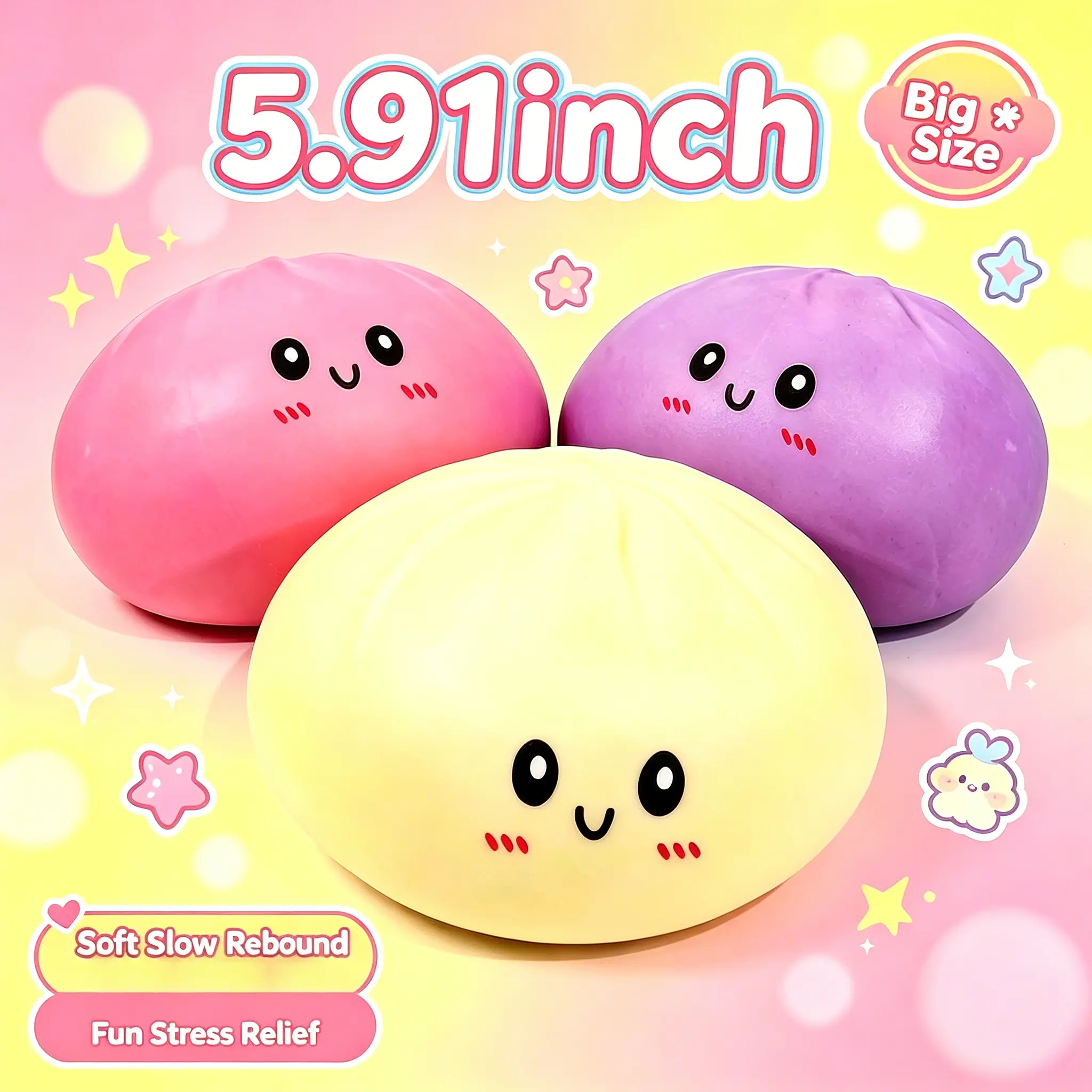15cm (5.91in) Jumbo Glitter Rainbow Squishy Bun Dumpling - Ultra Soft Slow Rebound Cute Fidget Toy, Foam Stress Relief Gift for Fidget Toy Lovers, Birthday Dumpling Squishy