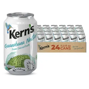 Kern’s Soursop Juice Nectar - Made with Guanabana Fruit Puree - Guanabana Juice Concentrate for Tropical Fruit Smoothie Mix, Cocktail Mixers & Kids Drinks & Beverages - 11.3oz, 24 Pack Canned Drinks