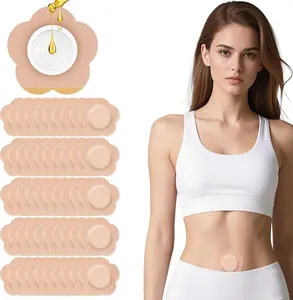 50 PCS Castor Oil Patches, Castor Oil Belly Button Patch, Disposable Organic Cotton Self-Adhesive Pads, Anti Leakage Design, Breathable & Portable, No Wash (Beige)