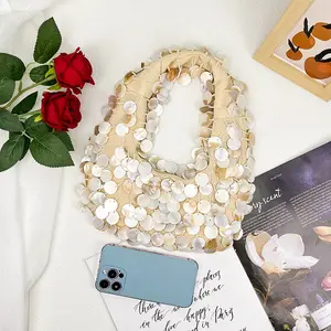 Hand-sewn beaded mother-of-pearl bag, 2026 spring new model, elegant evening style shell bag for women, niche hand-held pillow bag