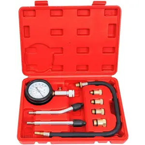 Engine Compression Test Kit, 8 PCS, 0-300 Psi, Cylinder Compression Tester, Automotive Pressure Tool Gauge for Petrol Gas Engine of Cars Trucks ATV UTV, Red, ATRHS-A0031R