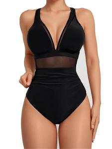 sam louise collection women's solid contrast mesh ruched one-piece swimsuit, bathing suits women, one piece swimsuits 2024, summer tummy control swimwear, high waist swimwear for summer, women's swimsuit for beach holiday, women's clothing