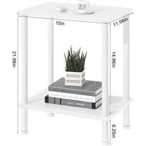 End Table,Small Side Table,2-Tier Nightstand with Storage Shelf,Sofa Bedside Table for Small Spaces in Living Room,Bedroom, Office,Stable Frame,Easy Assembly,White