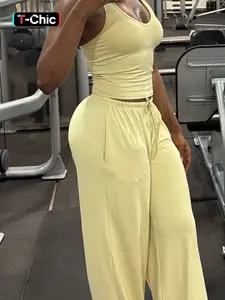 Sexy Halter Top and Wide Leg Pants Set, High Stretch Loose Fitness Yoga Wear, Comfortable and Stylish Two-Piece for Women, Workout Sets Women