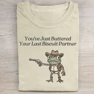 Comfort Colors Funny Cowboy Frog T-Shirt, Vintage 90s You've Just Buttered Your Last Biscuit Partner Graphic Tee, Unisex Fit Design, Casual Streetwear, Gift for Men and Women