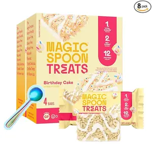 MAGIC SPOON Treats - High Protein, Low Carb, Keto Friendly, 1g of Sugar, Gluten Free, Crispy Treat Cereal Bar, On-The-Go Healthy Snack (Birthday Cake, 8 Bars)
