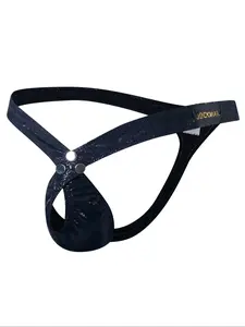 LGBTQ+ Men's Snakeskin Print Rivet Decor Thong, Casual Comfy Breathable Rivet Decor Panty For Daily Indoor Home Wear, Men's Underwear For All Seasons