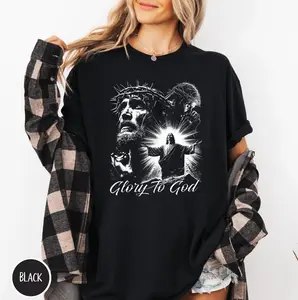Glory To God Jesus Printed Tee Y2K Rap Streetwear T-Shirt Vintage Hip-Hop Graphic Unisex Crew Neck Bold Retro Women Tops Quality Cotton Tee