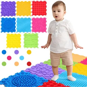 8 Pcs Sensory Mats for Autistic Children Massage Game Mats Orthopedic Puzzle Play Pads Textured Sensory Floor Tiles for Kids Toddler Autism Fidgeting Activity Tactile Play(Rainbow Colors)