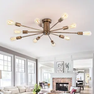 Semi Flush Mount Ceiling Light, 10-Light Modern Sputnik Chandelier Industrial Ceiling Lamp For Kitchen Dining Room Bedroom Foyer Lighting Fixture