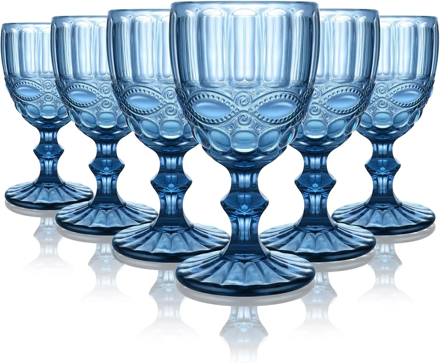 Wine Glasses Set of 6 | 8oz Vintage Red Wine Goblets Glassware Sets, Crystal Colored Drinking Glasses, Vintage Pattern Stemmed Goblet Set for Wedding Party Restaurant, Dishwasher Safe