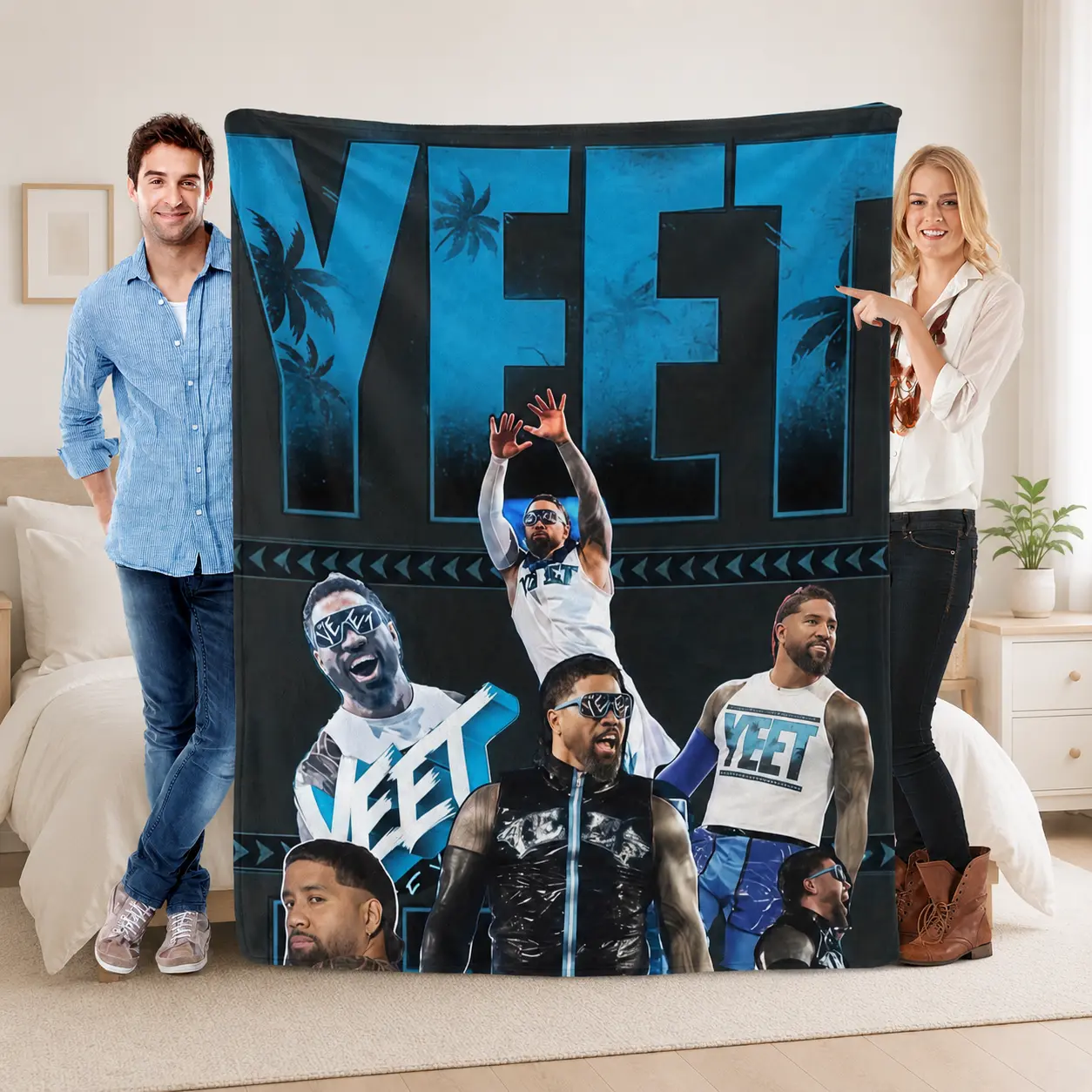 YEET WWE Flannel AC Blanket – Soft Cozy Throw for Wrestling Fans, Action-Packed Design with YEET Wrestler, Perfect Bed, Sofa, or Fan Collection Decor