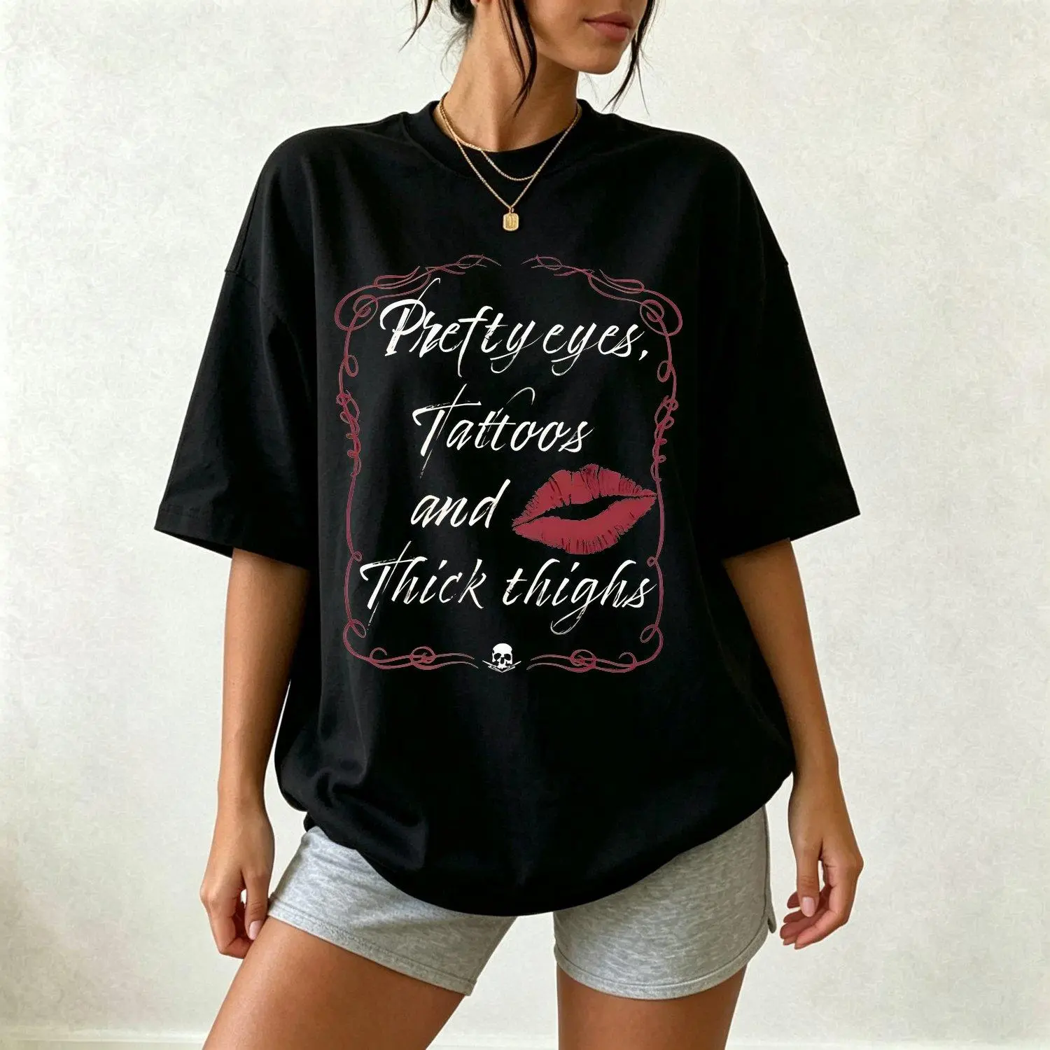 PRETTY EYES TATTOOS AND THICK THIGHS PRINTED womens t shirts hoodie sweatshirt Aesthetic tatoo merch summer outfits style streetwear Nun top y2k graphic tees Mother day Crewneck Womenswear