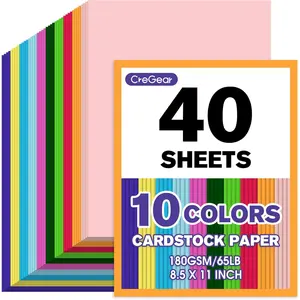 40 Sheets Colored Cardstock Printer Paper 8.5 x 11, 10 Assorted Colors Card Stock, 180gsm/65lb Multicolor A4 Colorful Construction Paper for Crafting, Christmas DIY Card Making, Scrapbooking
