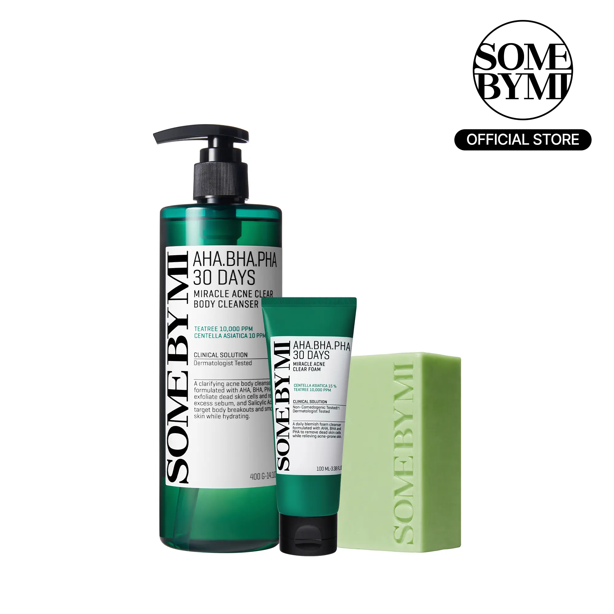 Miracle Acne Cleansing Set – Korean Skin Care – Foam & Soap & Body Wash 3-Step Routine to Treat Back Acne, Body Odor Control & Face Breakouts