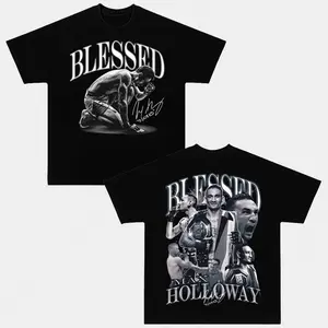 Max Holloway Blessed Graphic Tee, Max Holloway UFC T-Shirt, Ultimate Fighting Championship Shirt, MMA Fighter Fan Merch, Double Sided Fight Night Tee, Blessed Champion Streetwear, Black Cotton Martial Arts Shirt Gift for UFC Fans