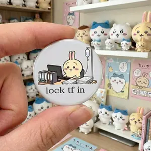 Chiikawa Usagi Lock tf in Meme Button Pin, Funny Chiikawa Pin, Cute Anime Pin