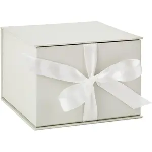 Hallmark Medium Gift Box with Lid and Shredded Paper Fill (Grey White 7 Inch Box) for Weddings, Bridal Showers, Graduations, Birthdays, Bridesmaids Gifts, All Occasion Hallmark