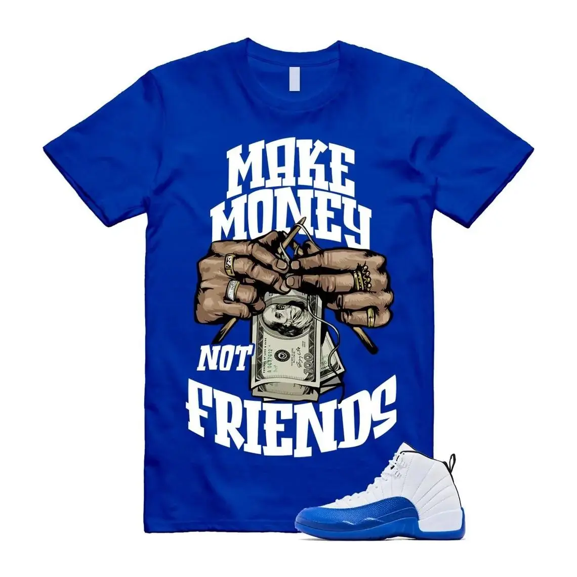 Unisex T-shirt to match 12 Blueberry Game Royal Blue White Black - Make Money. 100% Cotton. Casual Wear. Streetwear Style. T-shirt To Match Jordan Sneaker.