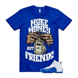 Unisex T-shirt to match 12 Blueberry Game Royal Blue White Black - Make Money. 100% Cotton. Casual Wear. Streetwear Style. T-shirt To Match Jordan Sneaker.