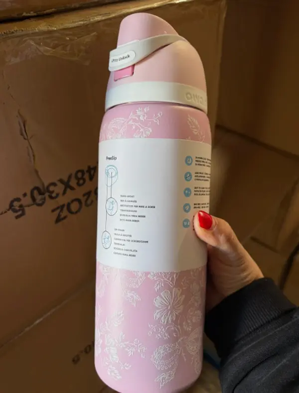 Owala FreeSip Water Bottle 24oz 32oz, Pink Floral Insulated Stainless Steel Bottle with Straw, Leakproof Reusable Bottle