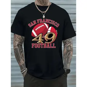 Vintage San Francisco Football Team Logo T-Shirt for Men 220g Pure Round Neck Short Sleeve Summer Street Retro Trend Heat Transfer Casual Wear