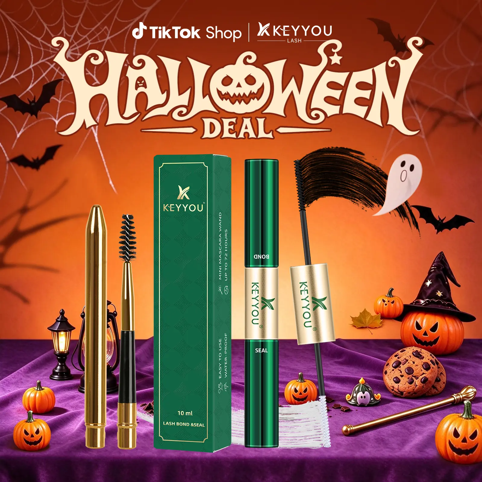 KEYYOU Waterproof Lash Bond & Seal 10ml with Mascara Brush- Eyelash Adhesive for Long-Lasting Makeup - Eyelashes #Halloween Deal