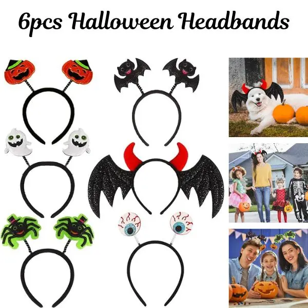 6PCS Unisex Polyester Spooky Cartoon Halloween Headbands for Kids - Pumpkin, Ghost, Bat, Spider Designs - Halloween Costume Party Accessories, Set