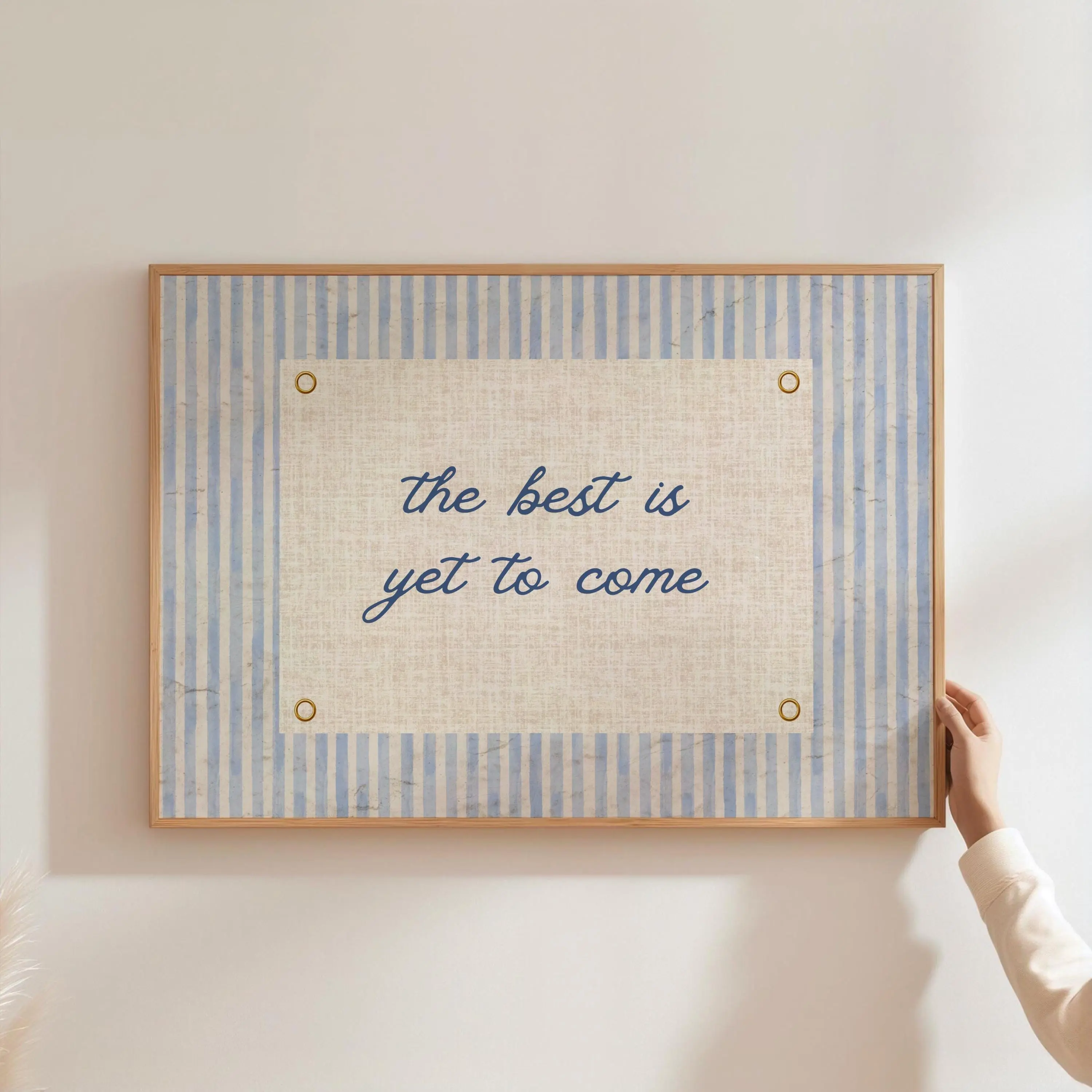 The Best Is Yet To Come Poster, Trendy Apartment Decor, Vintage Poster, Blue Stripes Positive Affirmation Wall Art, Home Decor
