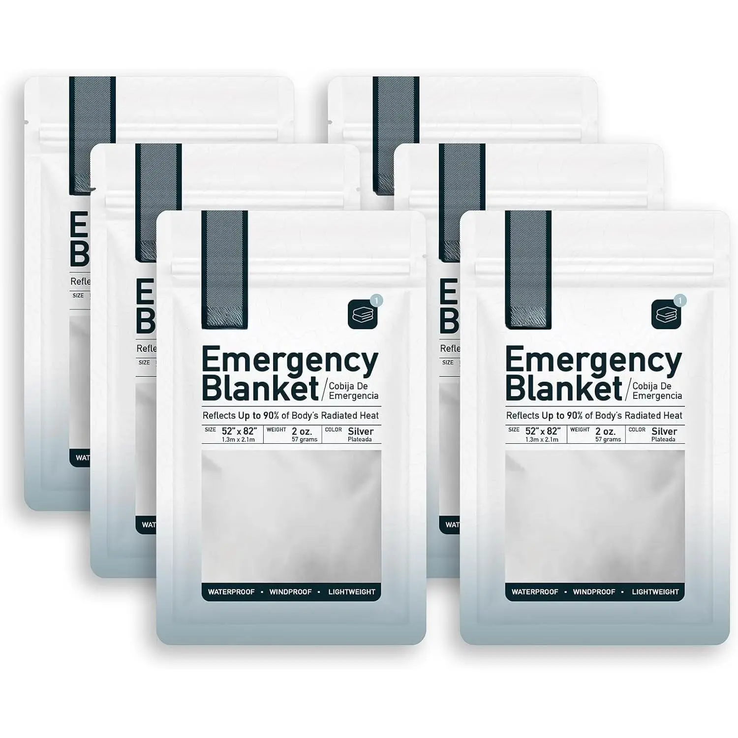 6 Pack of  Blankets - Heat Reflective Blankets for Winter  Kits, Disaster Preparedness, Cold Weather Camping, and Homeless Care Packages