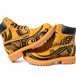 Totem Style — Intangible Cultural Heritage Handcrafted Embossed Design; Unisex Thick‑Soled Western‑Style Large Yellow Leather Boots for Streetwear, Motorcycling, and Hiking biker Men's Western Chelsea Cowboy
