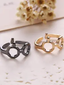Harry Potter Glasses Ring Triangle Open Design, Simple Student Style Finger Accessory, Unisex Fashion Jewelry for Men & Women