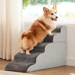 Stairs for High Beds 22.8" H - Pet Stairs Ramp for Couch, 35D   Steps for Small to Large Dogs with Non-Slip Bottom Grey, 5 Steps