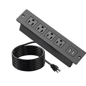 Recessed Power Strip USB A Power Strip Flush Hidden Desk Grommet 6-IN-1 Compact Design 4 Outlets 2 USB Ports 4.92FT Cord 125V 12A 1500W Efficient Space Management