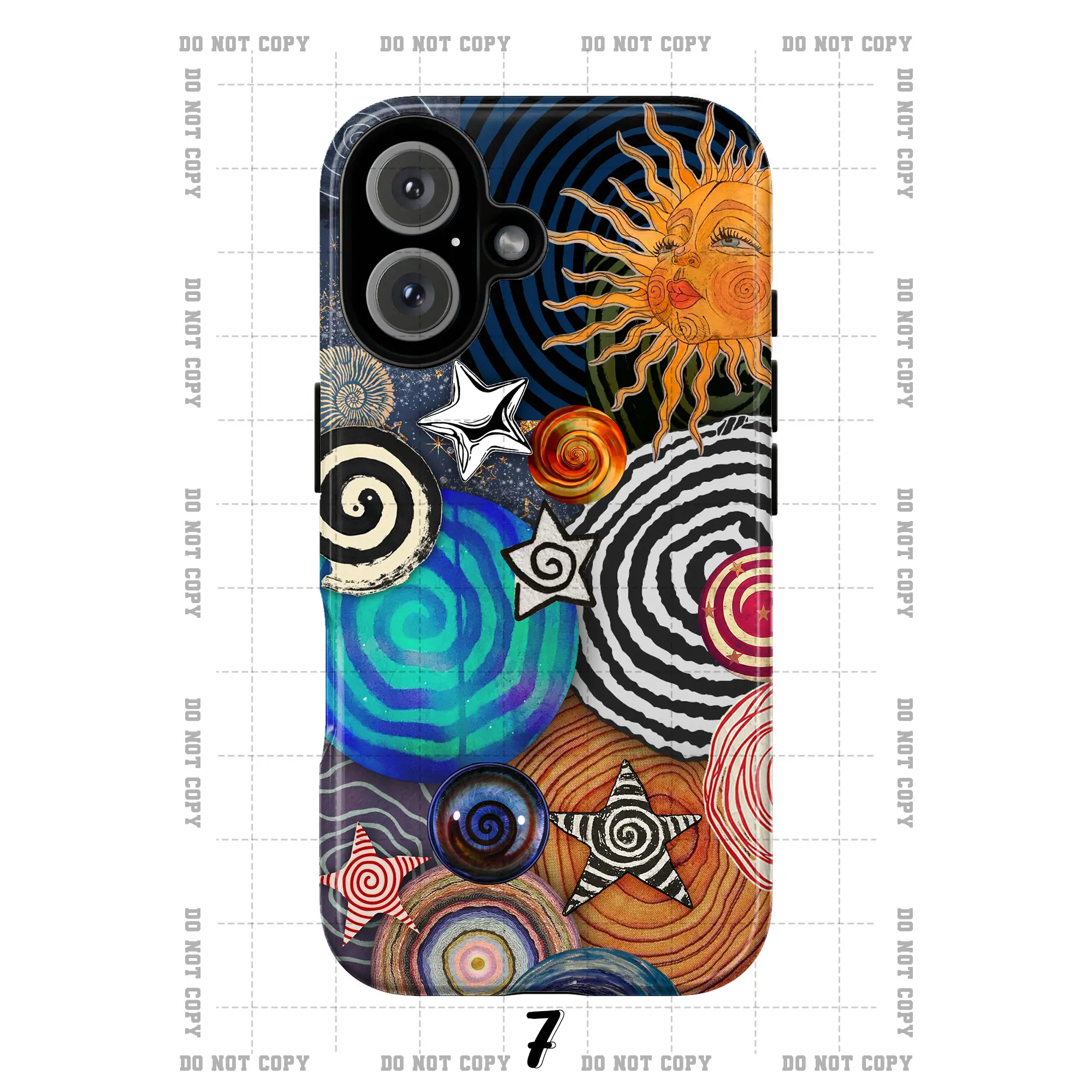 Whisiaml Colorful Sun & Moon Collage Art Smartphone Case - Retro Celestial Swirl Design, Handheld Cellphone Protection for iPhone 7,8,SE,X,XR,XS,XS Max,11,12,13,14,15,17,17 Plus,17 Pro,17 Pro Max,17 Air & Samsung Galaxy S21,S22,S23,S24,S24 Plus,S24 Ultra,