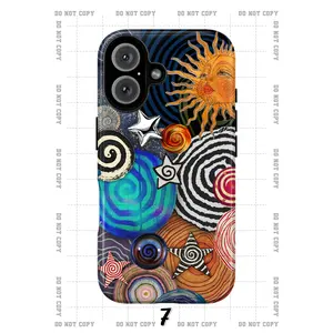 Whisiaml Colorful Sun & Moon Collage Art Phone Case, Retro Celestial Swirl Design, Fits iPhone 7, 8, SE, X, XR, XS, XS Max, 11, 12, 13, 14, 15, 17 ProMax , 17(Plus, Pro, Pro Max) & Samsung Galaxy S21, S22, S23, S24 (Plus, Ult Compatible with iPhone 17 Air