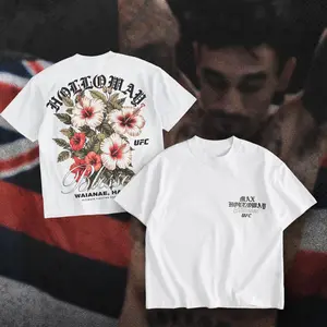 Max Holloway "Blessed" Hawaii Hibicus UFC Heavy Cotton Tshirt BMF Tshirt UFC 318 Fitted Green Round Neck Casual Apparel for Men Gym Novelty Tops