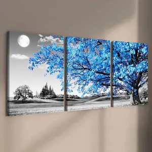 Tree Pattern Canvas Painting with Frame, 3 Counts/set Modern, Exquisite Plant Pattern Wall Decor for Home Living Room Bedroom Office, Modern Floral Paintings