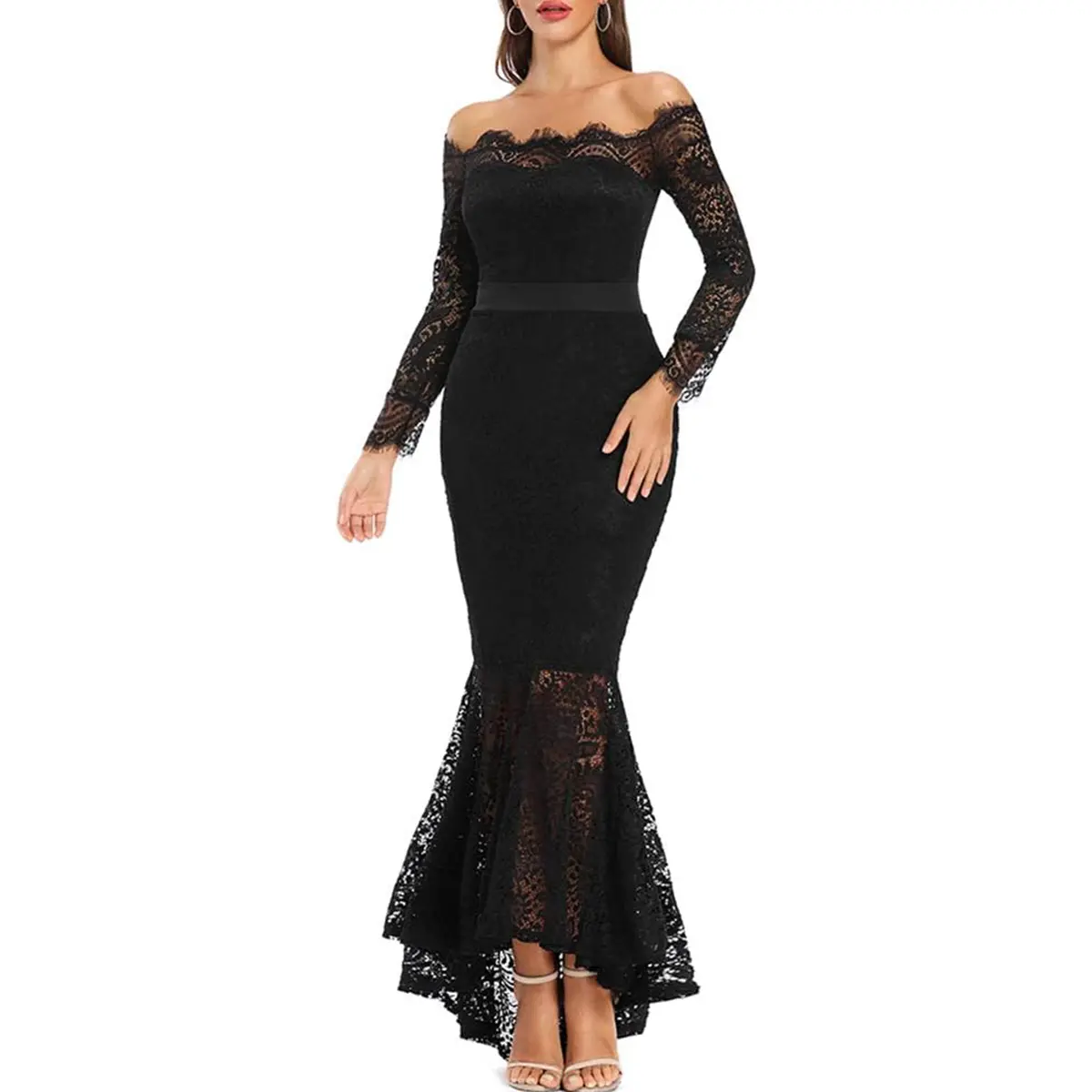 Lady's Women's Dresses - Chic Floral Lace Long-Sleeve Off-Shoulder Maxi Mermaid Gown, Elegant Formal Wear for Wedding, Party, TJ61391, Summer Vibes - TikTok Shop Lady's Women's Dresses - Chic Floral Lace Long-Sleeve Off-Shoulder Maxi Mermaid Gown, Elegant Formal Wear for Wedding, Party, TJ61391, Summer Vibes - TikTok Shop