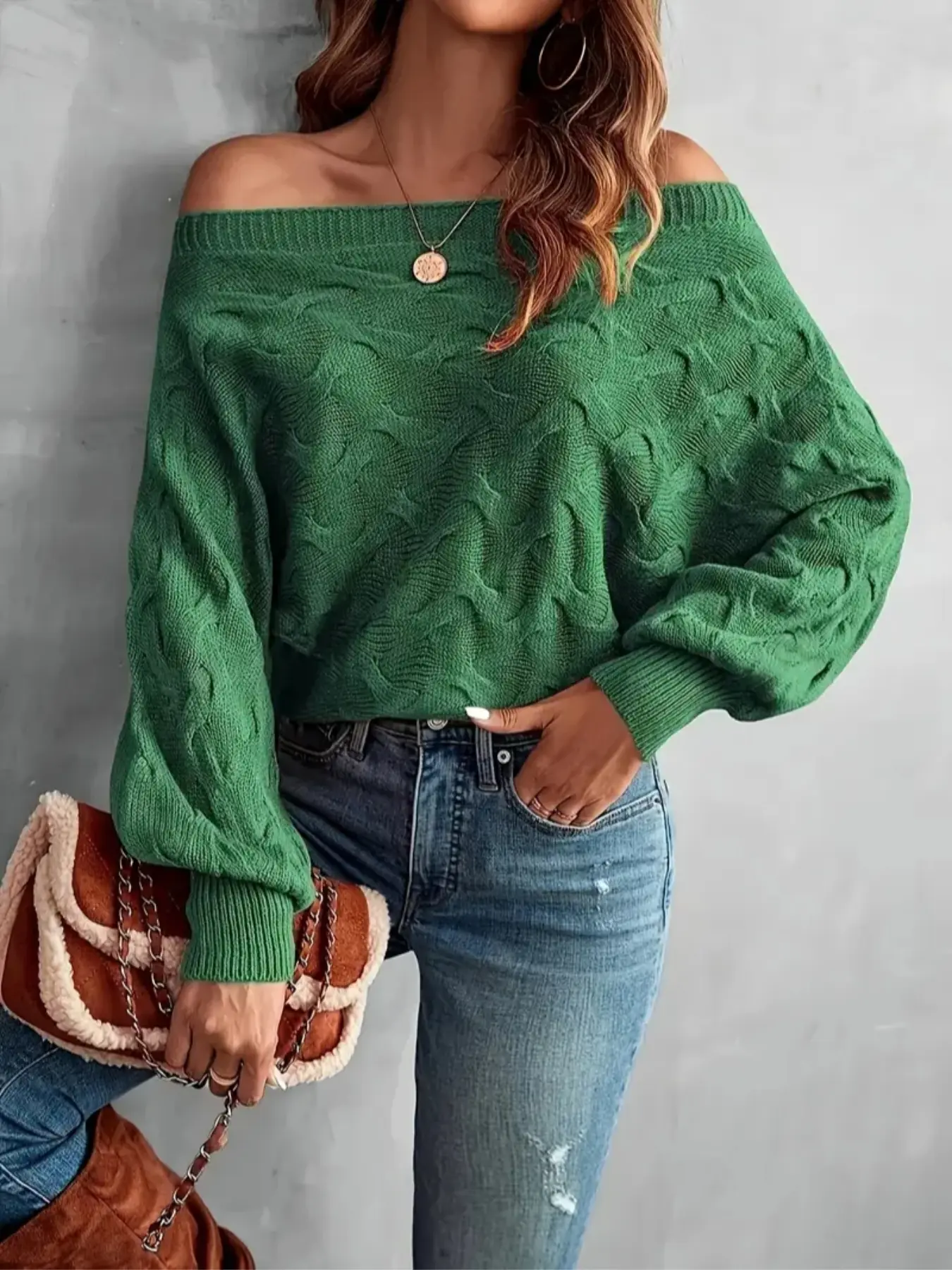 Women's Elegant Batwing Sleeve Knit Sweater, Fall & Winter Party Casual Chic Pullover, Ladies Fashion Top for Parties and Dates