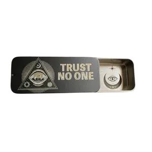 ZINTYN BLACK ALL SEEING EYE WITH SNAP LID METAL TIN ZYN CAN POUCH HOLDER POUCH CONTAINER METAL STORAGE METAL CAN SLIDE OPEN TIN MODERN SLEEK NEW PRODUCT SYNTHETIC POUCH HOLDER LIP PILLOW TIN METAL organizer