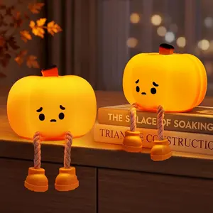 BrizLabs 2 Pack Pumpkin Night Light, Rechargeable Silicone Tap Control Night Light, Cute LED Pumpkin Night Lamp, Dimmable Touch Nursery Nightlight for Kids Baby Toddler Bedroom Bedside Halloween Decor