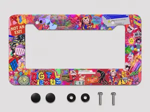 Amazing Digital Circus Collage License Plate Frame, Colorful Character Car Tag Holder, Cartoon Fan Auto Accessory, Kawaii Vehicle Decor Gift