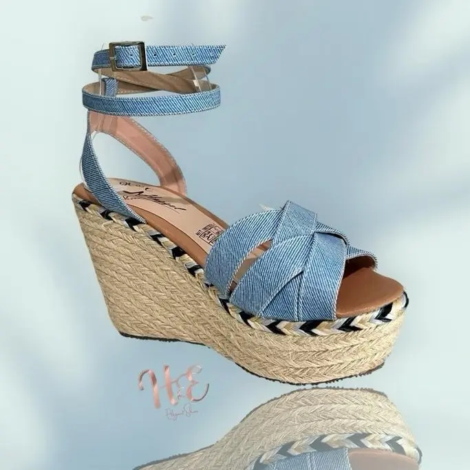 Sandalia Yute con Jeans Celeste Espadrille Wedge Sandals for Women Comfortable Summer Shoes