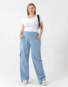 Imily Bela Women's High-Waisted Wide-Leg Jeans with Elastic Waist, Casual Flared Pants