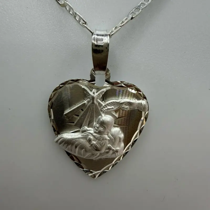 925 sterling silver 24” baptism charm and chain high quality Italian silver solid) cadena y dije de bautizo 24” pulgadas elegante solido plata Italiana dije plata Mexicana