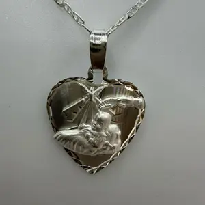 925 sterling silver 24” baptism charm and chain high quality Italian silver solid) cadena y dije de bautizo 24” pulgadas elegante solido plata Italiana dije plata Mexicana