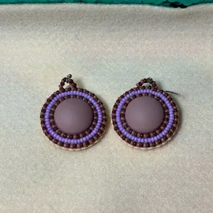 Purple Circular Beaded Earrings - Native American Beadwork